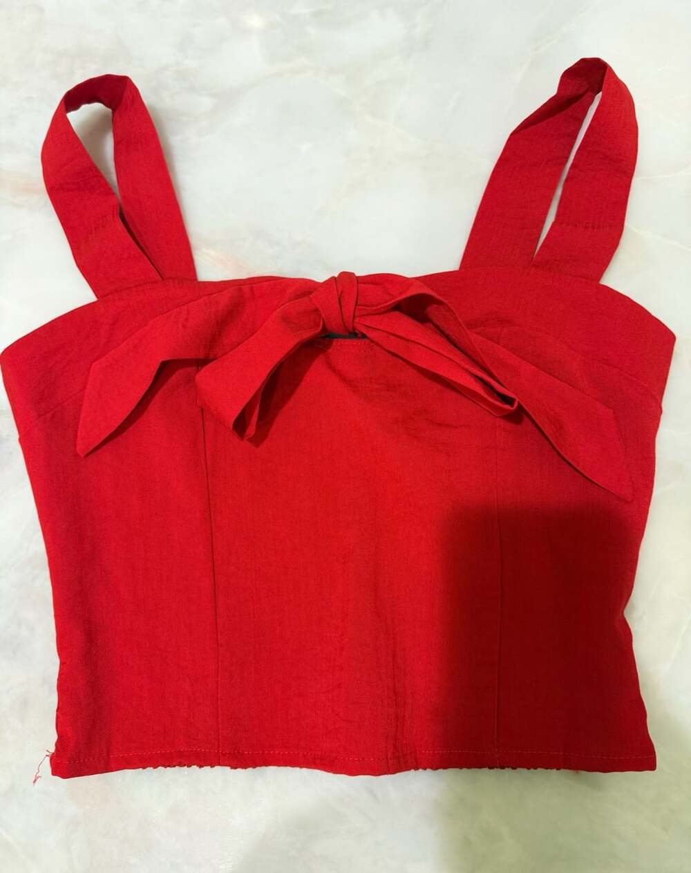 Sienna Sky Red Bow-Strap Smocked Crop Top Size S